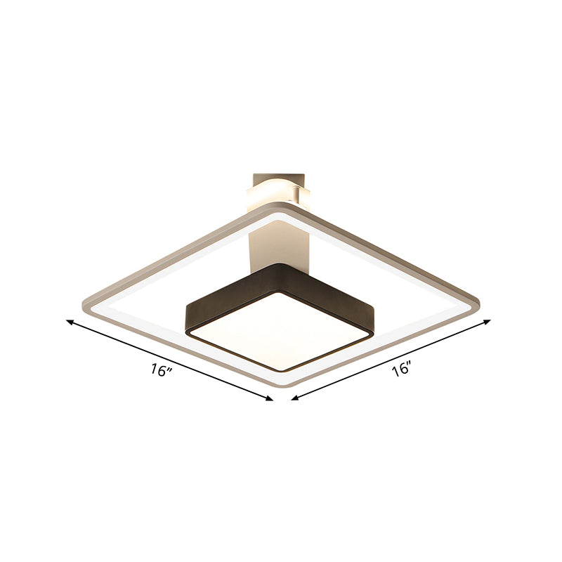 Modernism Square LED Flush Mount Ceiling Light in Black, Warm/White Light, 16"/19.5" Wide