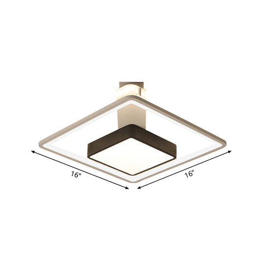 Modernism Square LED Flush Mount Ceiling Light in Black, Warm/White Light, 16"/19.5" Wide