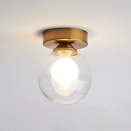 Modern Gold Glass Flush Mount Ceiling Light - Globe Corridor Close To Lighting