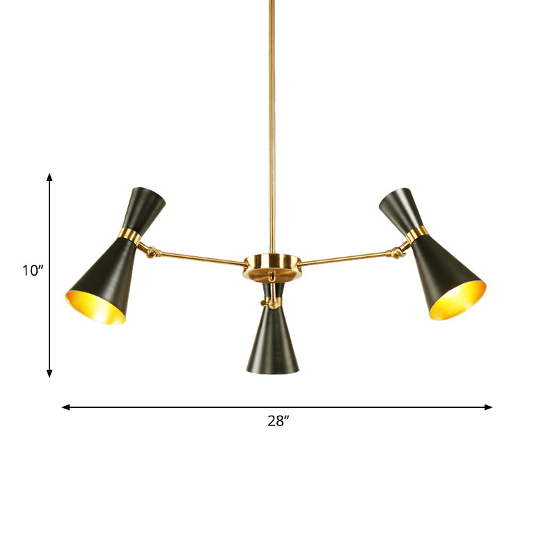 Modern Flared Iron Chandelier Pendant with Adjustable Lights - Black Ceiling Light for Living Room