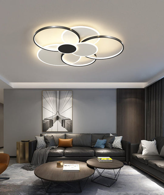 Modern Metal Flush Mount Ceiling Light Fixture With Multi-Ring Design For Living Room