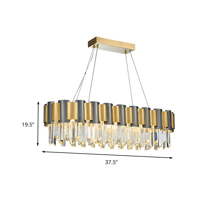 Tri-Sided Crystal Rod Hanging Lamp - Traditional Gold Chandelier Light With 10 Heads