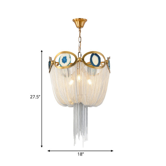 Nordic Style Chain Metal Empire Chandelier - Modernist, Gold, 3 Lights - Hanging Light Fixture