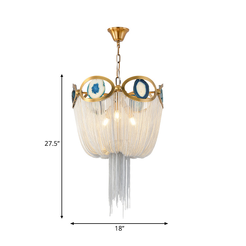 Modern Nordic 3-Light Gold Metal Chain Chandelier - Elegant Hanging Light Fixture