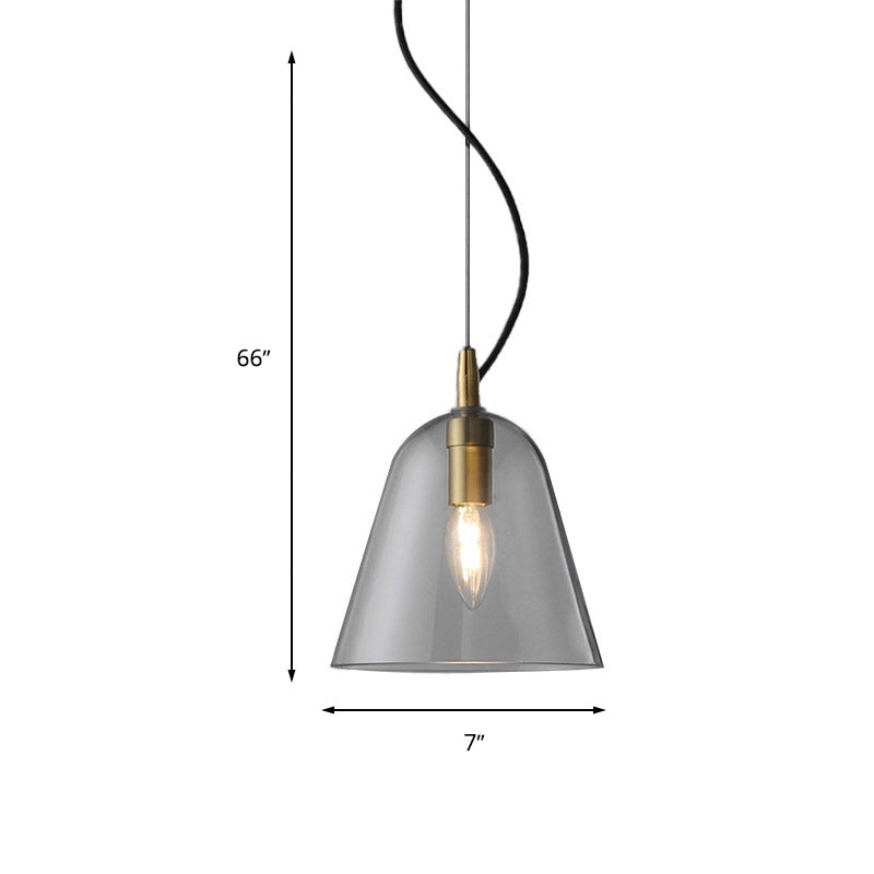 Brass Bell Pendant Light: Postmodern Clear Glass 1-Head Bathroom Hanging Lamp Kit
