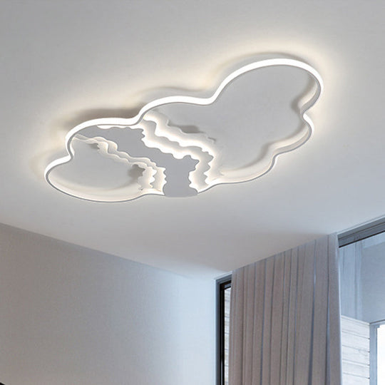Modern Metal LED Cloud Flush Mount Fixture in White with Warm/White Light for Living Room Lighting