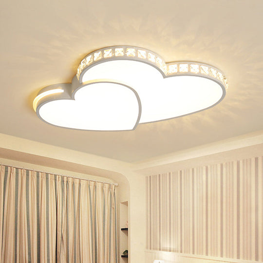 LED Heart Flush Mount Ceiling Light - 20.5"/24.5" - Simple White Acrylic - Warm/White/3 Color Light - Ideal for Bedroom