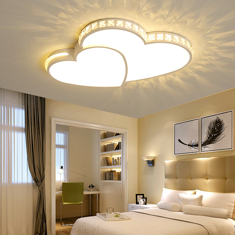 LED Heart Flush Mount Ceiling Light - 20.5"/24.5" - Simple White Acrylic - Warm/White/3 Color Light - Ideal for Bedroom