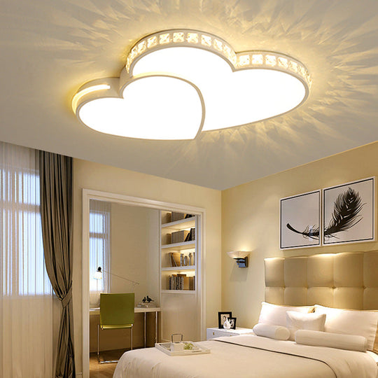 LED Heart Flush Mount Ceiling Light - 20.5"/24.5" - Simple White Acrylic - Warm/White/3 Color Light - Ideal for Bedroom