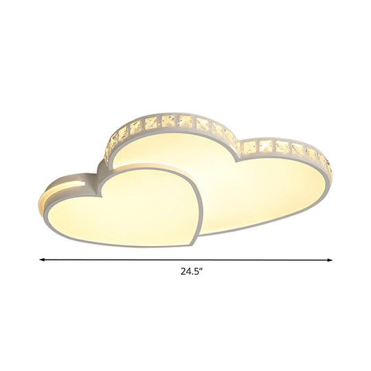 LED Heart Flush Mount Ceiling Light - 20.5"/24.5" - Simple White Acrylic - Warm/White/3 Color Light - Ideal for Bedroom