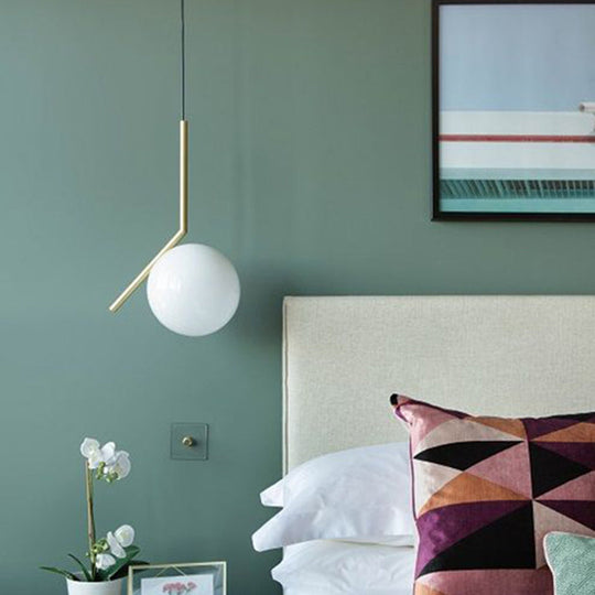 Mid-Century Opal Frosted Glass Globe Pendant Light with Hanging Lamp – 1 Light