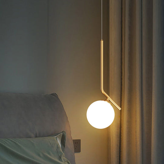 Mid-Century Opal Frosted Glass Globe Pendant Light with Hanging Lamp – 1 Light