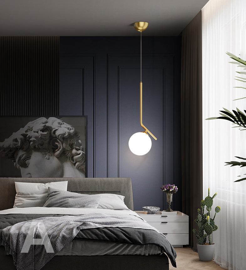 Mid-Century Opal Frosted Glass Globe Pendant Light with Hanging Lamp – 1 Light