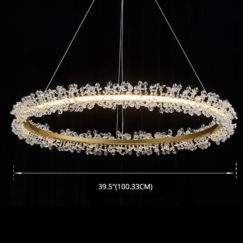 Minimalist Gold Chandelier Led Pendant Light For Bedroom - K9 Crystal Round Suspension Design