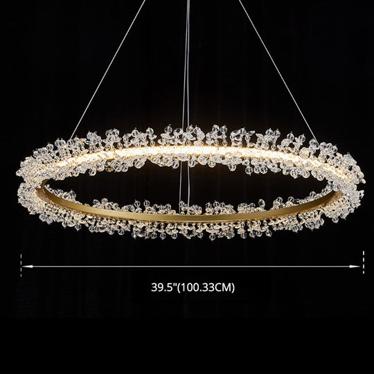 Minimalist Gold Chandelier Led Pendant Light For Bedroom - K9 Crystal Round Suspension Design
