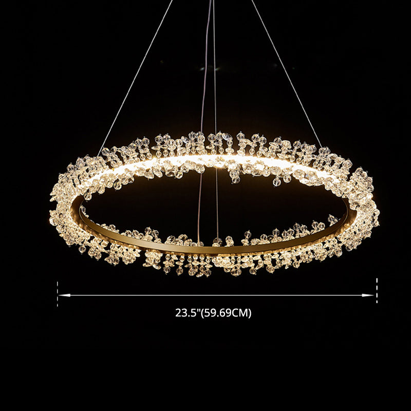 Minimalist Gold Chandelier Led Pendant Light For Bedroom - K9 Crystal Round Suspension Design
