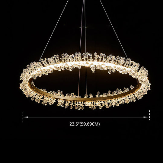 Minimalist Gold Chandelier Led Pendant Light For Bedroom - K9 Crystal Round Suspension Design