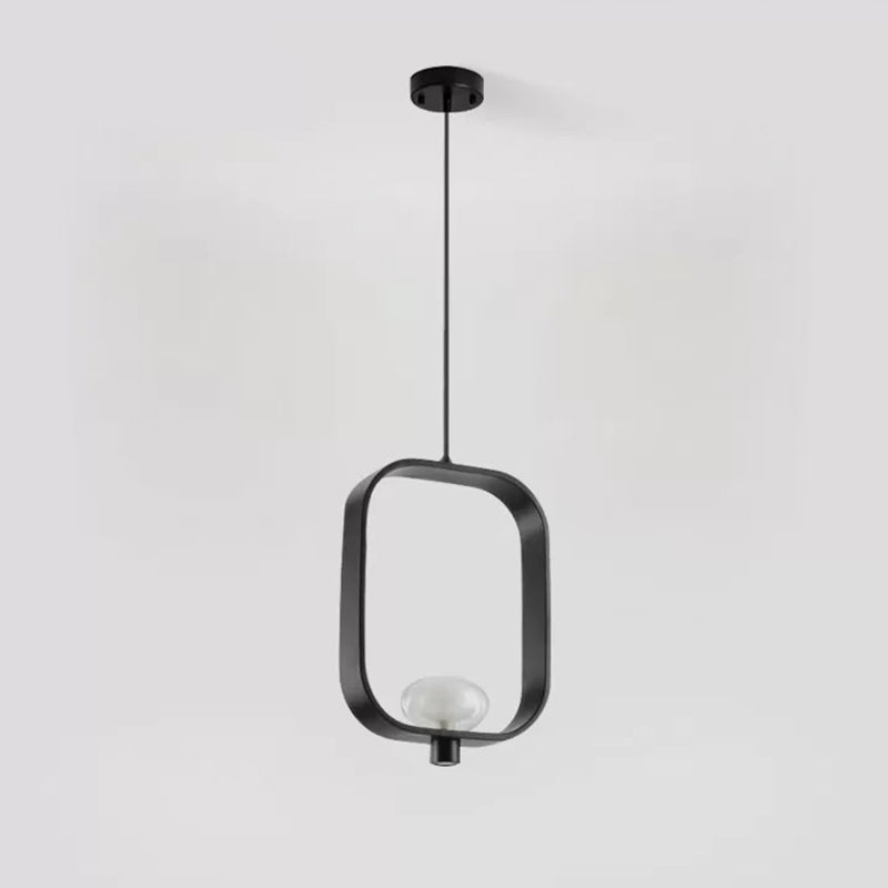 Black Nordic Retro Pendant Light With Metal Ring Shade - 1 Spherical Hanging Lamp