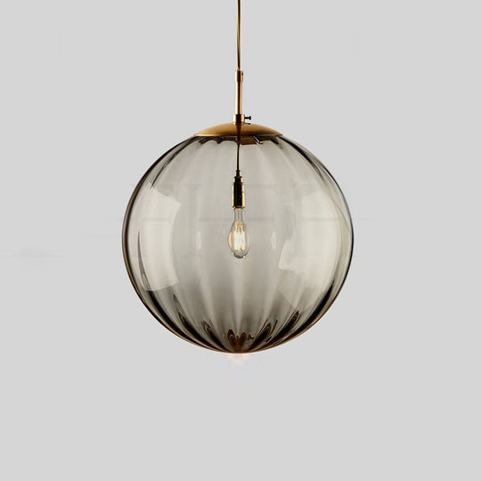 Sleek Ribbed Pendant Light: Modern Designer Hanging Lamp For Bedroom With 1 Light Smoke Gray