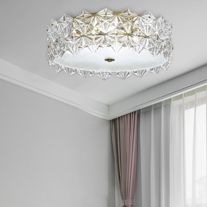 Clear Crystal Flush Ceiling Light - Contemporary Round Bedroom Lighting
