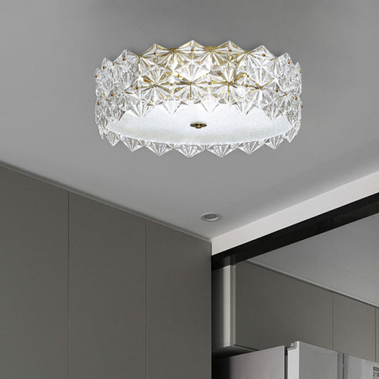 Clear Crystal Flush Ceiling Light - Contemporary Round Bedroom Lighting