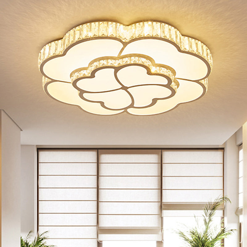Modern Petal Crystal LED Flush Ceiling Light in White - 19.5"/23.5"/31.5" - for Bedroom