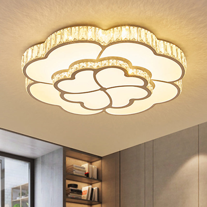 Modern Petal Crystal LED Flush Ceiling Light in White - 19.5"/23.5"/31.5" - for Bedroom