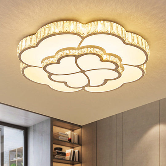 Modern Petal Crystal LED Flush Ceiling Light in White - 19.5"/23.5"/31.5" - for Bedroom