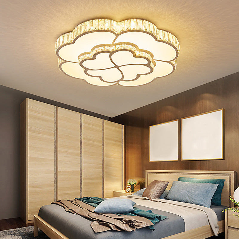 Modern Petal Crystal LED Flush Ceiling Light in White - 19.5"/23.5"/31.5" - for Bedroom
