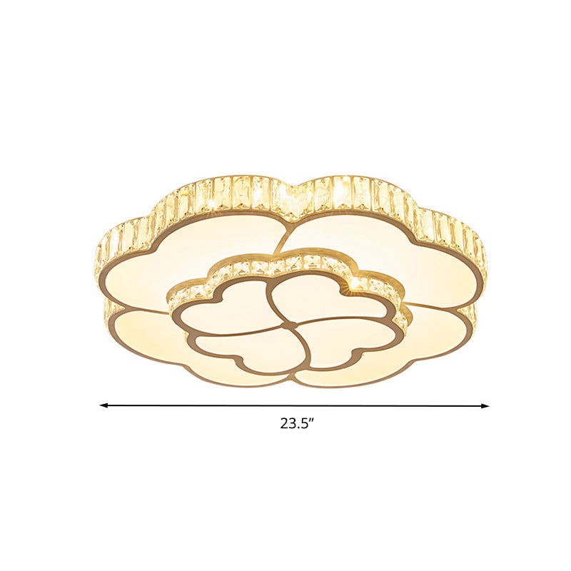 Modern Petal Crystal LED Flush Ceiling Light in White - 19.5"/23.5"/31.5" - for Bedroom