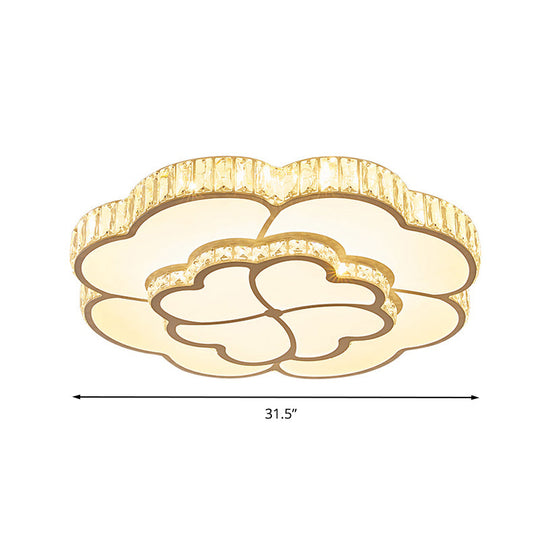 Modern Petal Crystal LED Flush Ceiling Light in White - 19.5"/23.5"/31.5" - for Bedroom