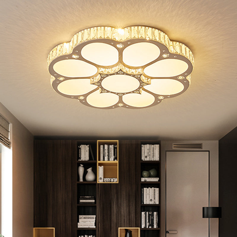 Modern Petal Crystal LED Flush Ceiling Light in White - 19.5"/23.5"/31.5" - for Bedroom