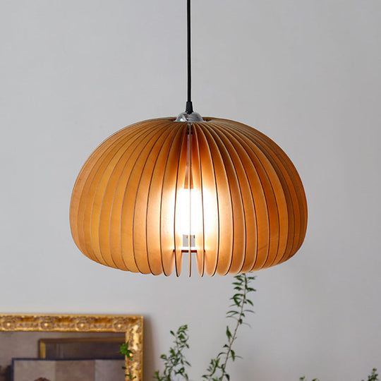 Basswood Pumpkin Pendant Light - Modern Wooden Hanging Lamp
