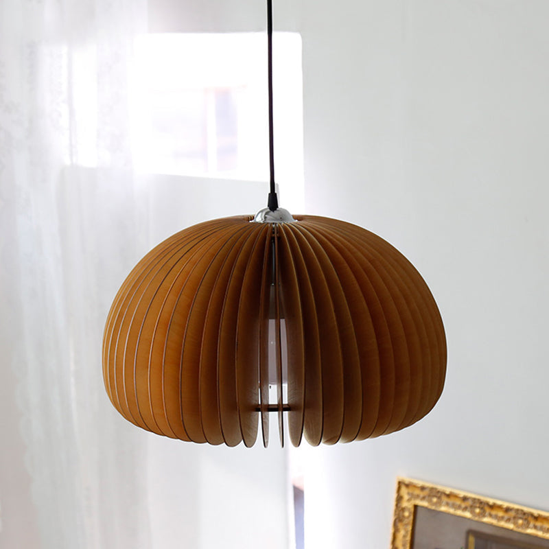 Basswood Pumpkin Pendant Light - Modern Wooden Hanging Lamp