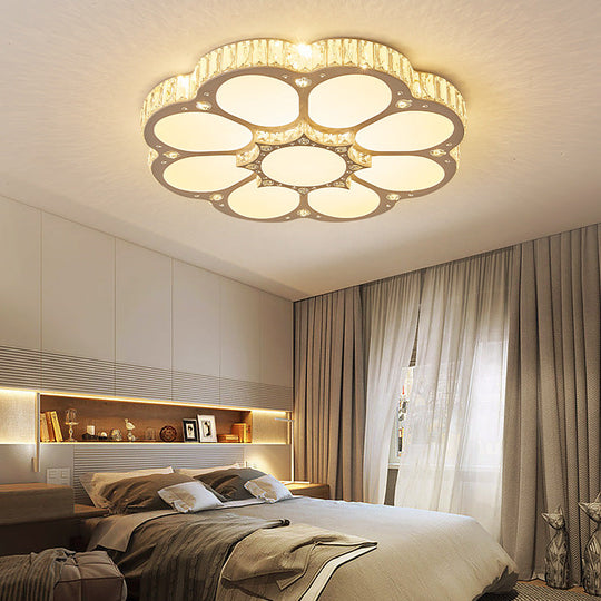 Modern Petal Crystal LED Flush Ceiling Light in White - 19.5"/23.5"/31.5" - for Bedroom