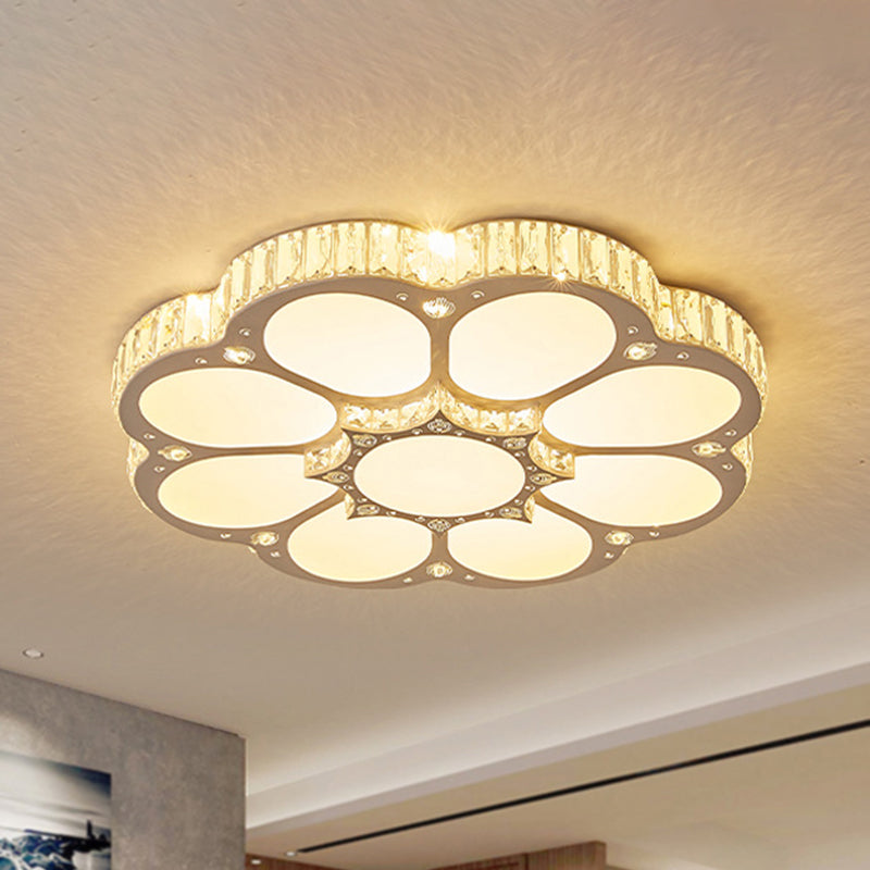 Modern Petal Crystal LED Flush Ceiling Light in White - 19.5"/23.5"/31.5" - for Bedroom