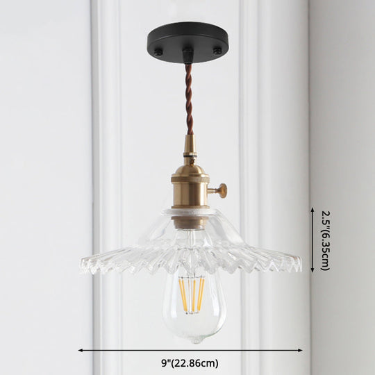 8.66 Industrial Brass Pendant Light With Scalloped Glass Shade For Coffee Shop