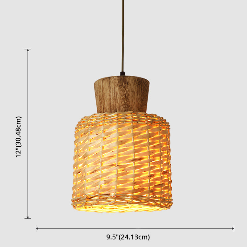 Bamboo Weave Pendant Light - Asian Style 1-Light Wooden Hanging Lamp For Bedroom