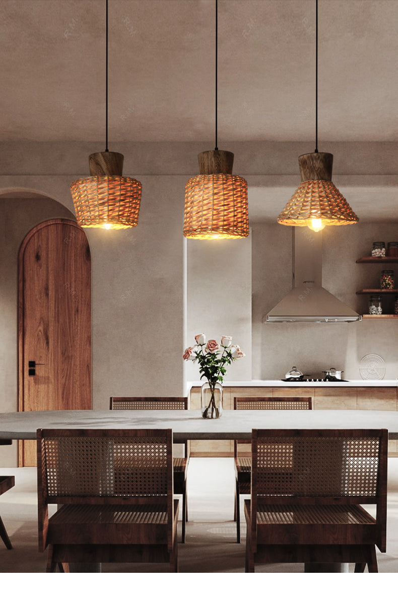 Bamboo Weave Pendant Light - Asian Style 1-Light Wooden Hanging Lamp For Bedroom