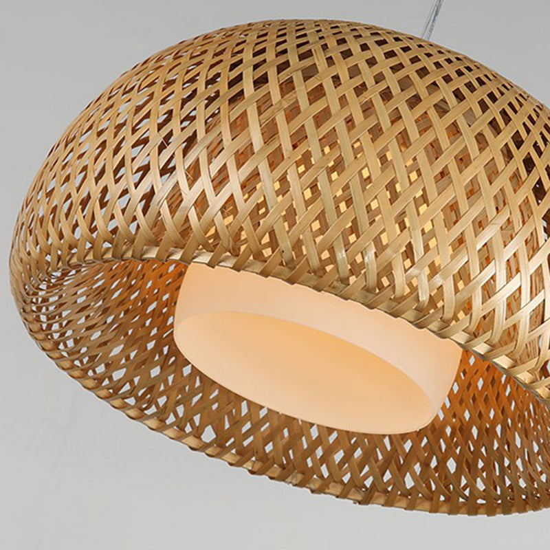 Bamboo Double-Decker Pendant Light With Milk White Glass Shade - Perfect For Restaurant Aisles