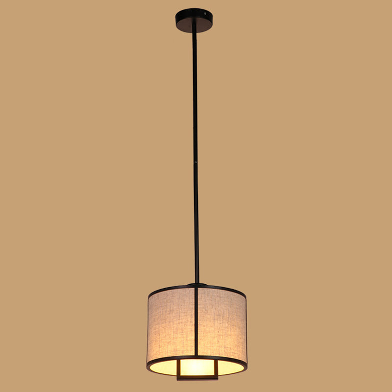 Minimalist Single-Light Fabric Drum Pendant For Living Room With 47 Carbon Steel Rod Black / 10