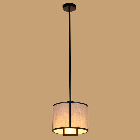 Minimalist Single-Light Fabric Drum Pendant For Living Room With 47 Carbon Steel Rod Black / 10