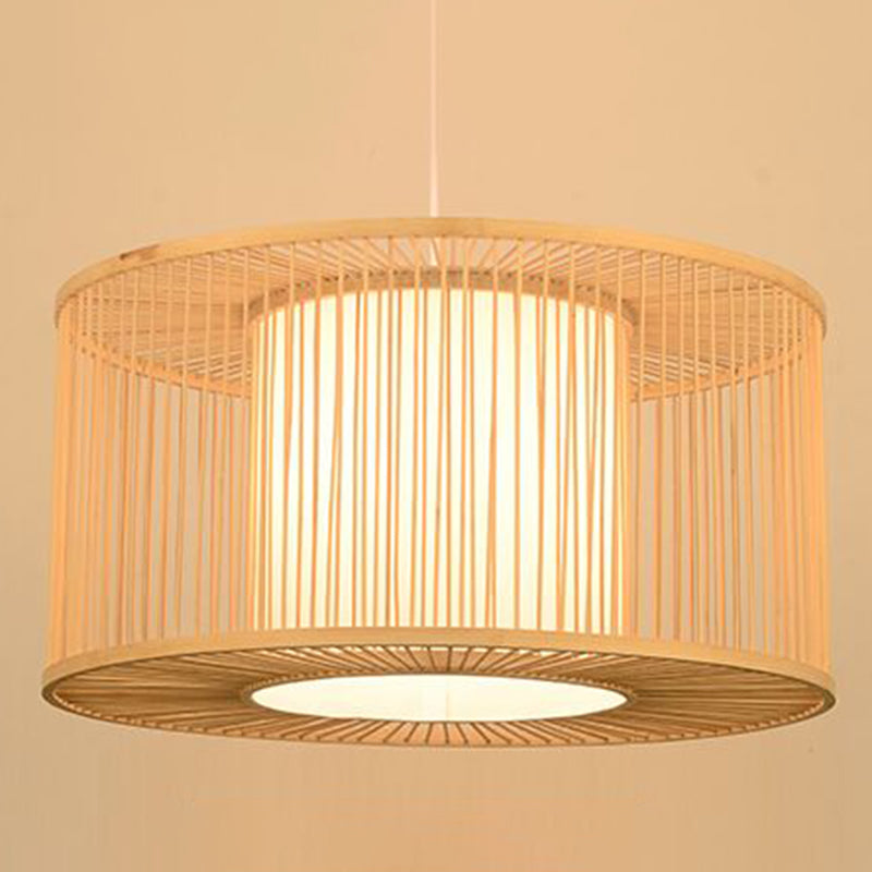 Asian Style Simplicity Pendant Lamp - Double Shade With Bamboo & Imitation Sheepskin Accent