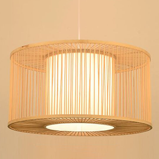 Asian Style Simplicity Pendant Lamp - Double Shade With Bamboo & Imitation Sheepskin Accent