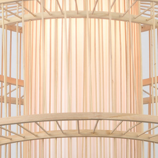 Asian Style Simplicity Pendant Lamp - Double Shade With Bamboo & Imitation Sheepskin Accent