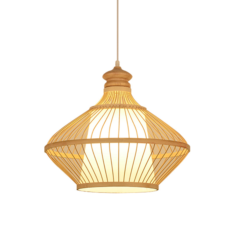 Asian Style Simplicity Pendant Lamp - Double Shade With Bamboo & Imitation Sheepskin Accent