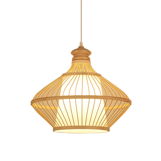 Asian Style Simplicity Pendant Lamp - Double Shade With Bamboo & Imitation Sheepskin Accent