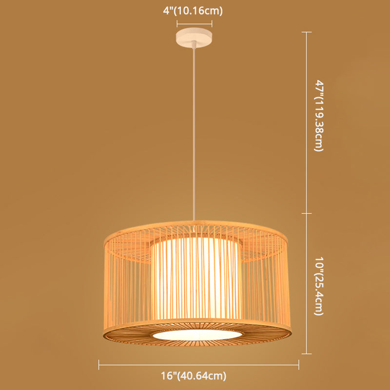 Asian Style Simplicity Pendant Lamp - Double Shade With Bamboo & Imitation Sheepskin Accent