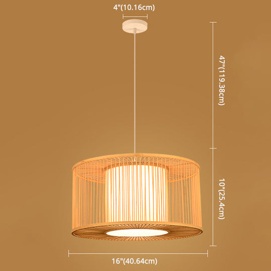 Asian Style Simplicity Pendant Lamp - Double Shade With Bamboo & Imitation Sheepskin Accent