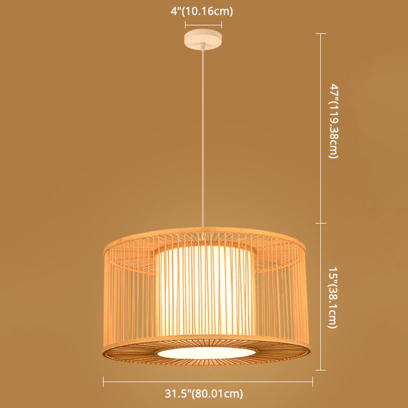 Asian Style Simplicity Pendant Lamp - Double Shade With Bamboo & Imitation Sheepskin Accent